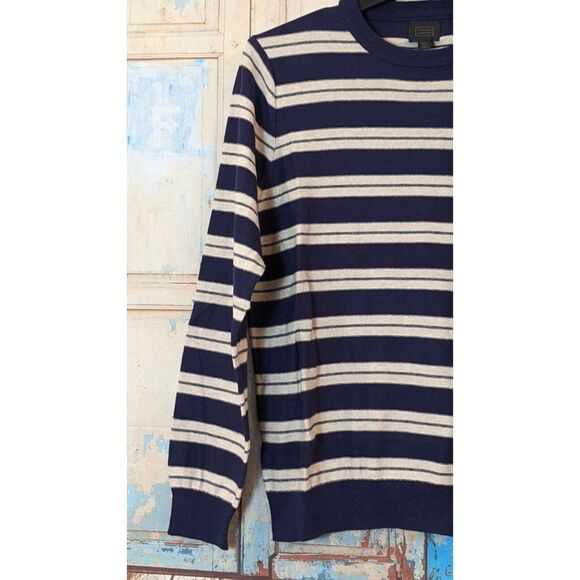 14th & Union Mens Size Large Navy Sand Duo Striped Crew Neck Pullover Sweater - Picture 5 of 8